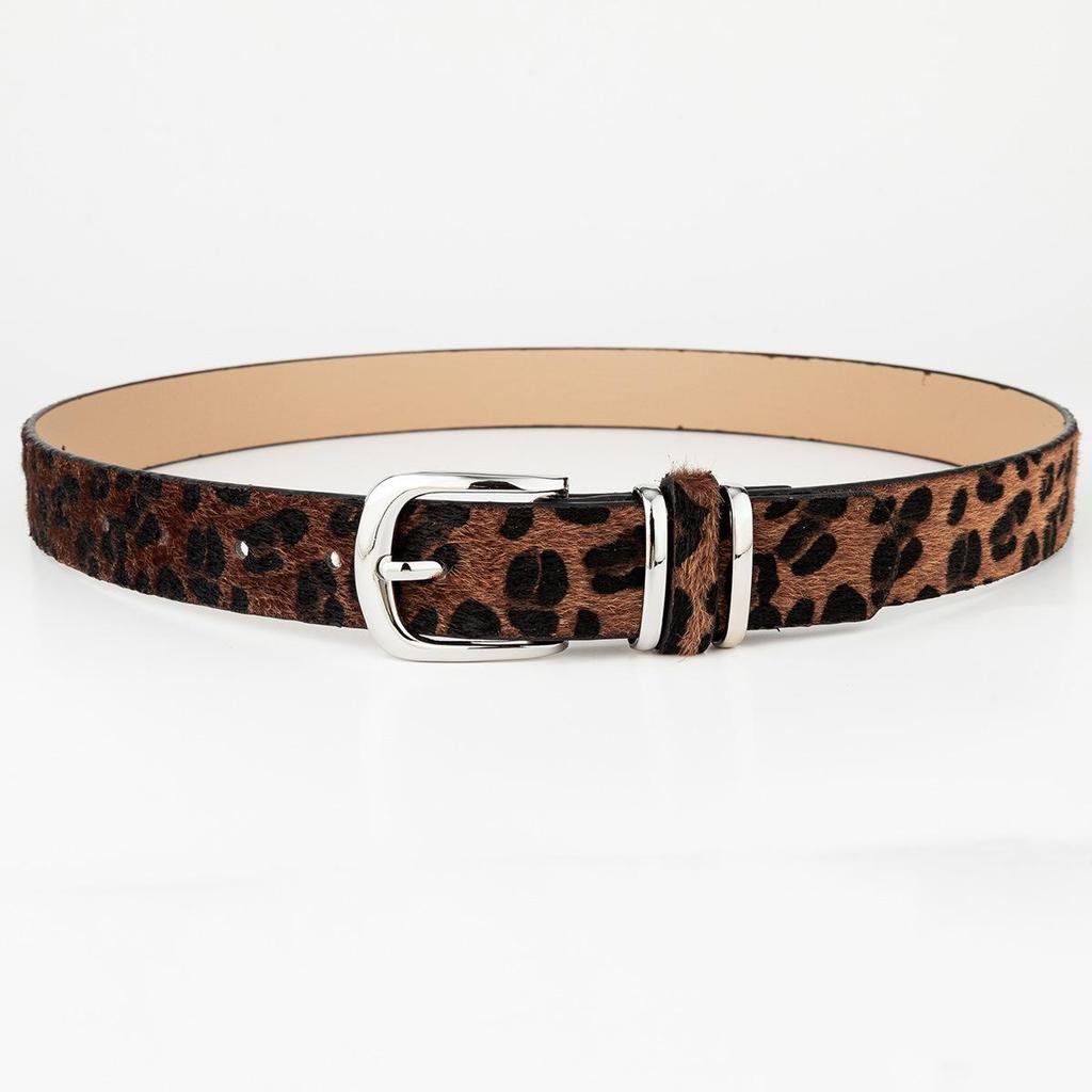 Niche Leisure Women's Leopard Print Belt Hot Girl Style Leopard Print Denim Pants with Artistic Retro Buckle Leather Belt
