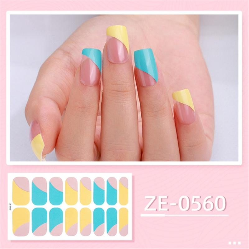 Nail Polish Sticker Self-Adhesive Nail Sticker Manicure Sticker Full Nail Wraps Waterproof Nail Strips with Nail File