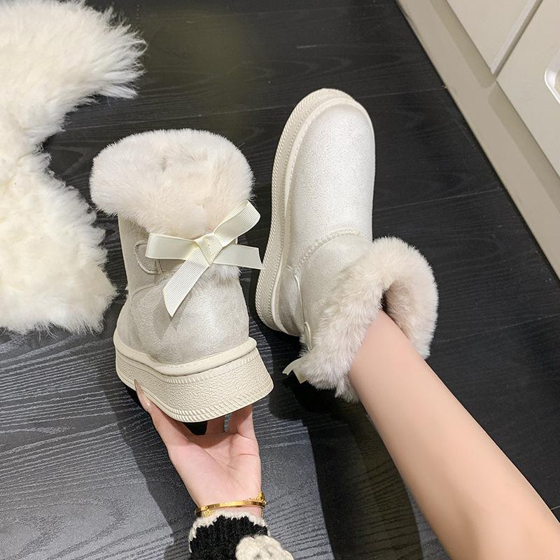 Plus Size Snow Boots Women's 2025 Winter New Casual Fur Warm Wear Platform Cotton Boots
