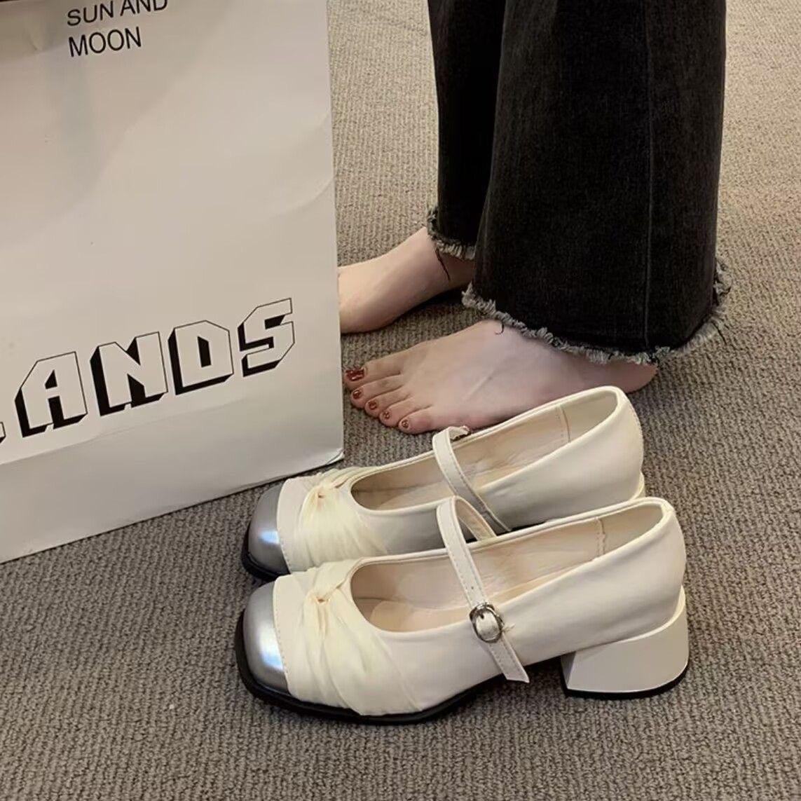 

Женские туфли на высоком каблуке 2025 Лето Новые с круглым носком Ремешок с пряжкой Увеличение высоты Туфли Мэри Джейн Удобные Элегантные Вечерние туфли 40