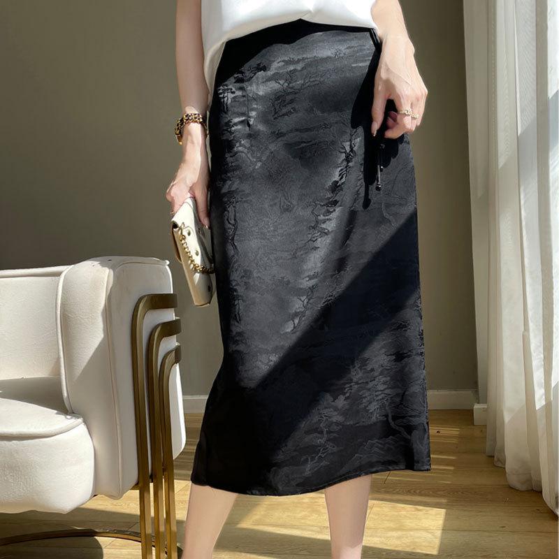 

Women s 2025 Retro High-Waisted A-Line Midi Skirt - Summer Fashion Over-the-Knee Skirt XXL чорний