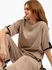 New Fashion Sweater Set Temperament Contrast Color Split Short-sleeved Knitwear + High Waist Slimming Wide-leg Trousers Long Pants Two-piece Set