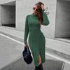 Abito Maglia Midi Collo Alto da Donna Invernale Manica Lunga A-line Maglione Vestibilità Slim Caldo Casual