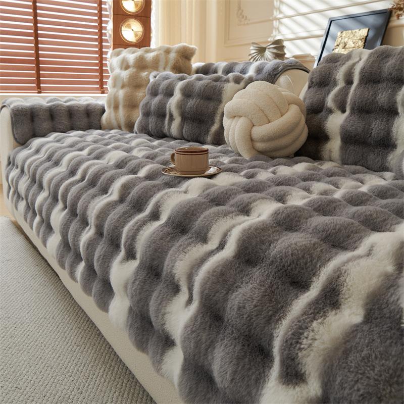 EIFLOY-Colorful Winter Faux Rabbit Fur Sofa Cover, Plush Corner Couch Slipcover, Thick Furniture Protector, Non-slip, Super Soft
