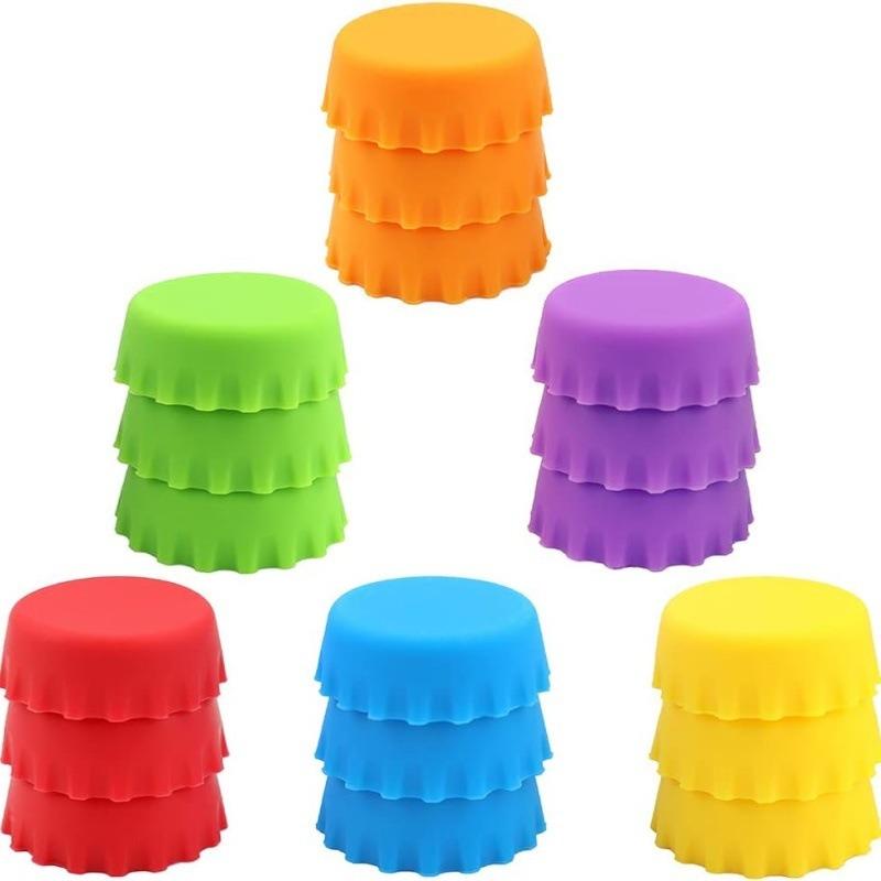 2/12/24Pcs Silicone Beer Bottle Caps Bar Home Brewing Wine Making Barware Cover Bottle Cover  Soy Corktail Lid Candy Colors
