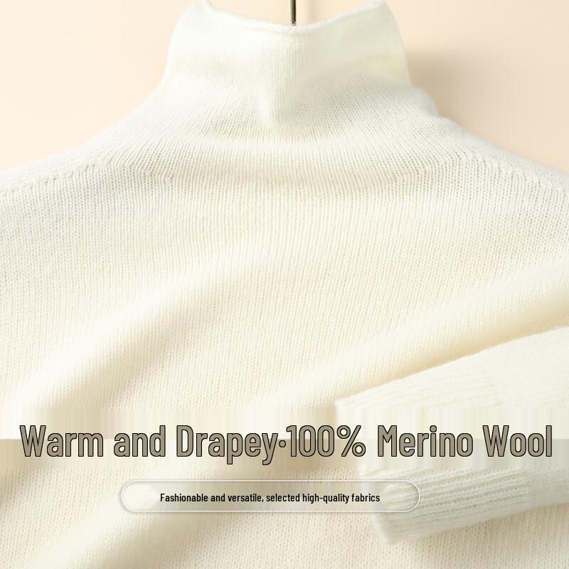 Women s 100% Merino Wool Semi-High Neck Pullover Sweater S