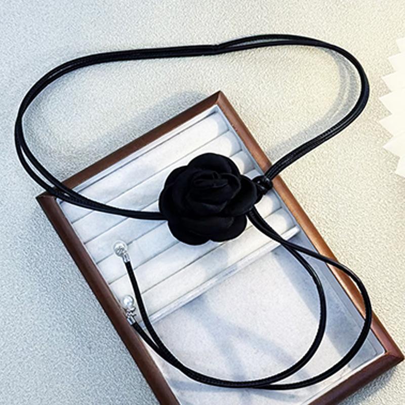 Camellia Flower Leather Rope Waist Chain For Women Thin Belt Sweet Knot Waistband Fashion Clothes Dress Decorative Girdles Strap