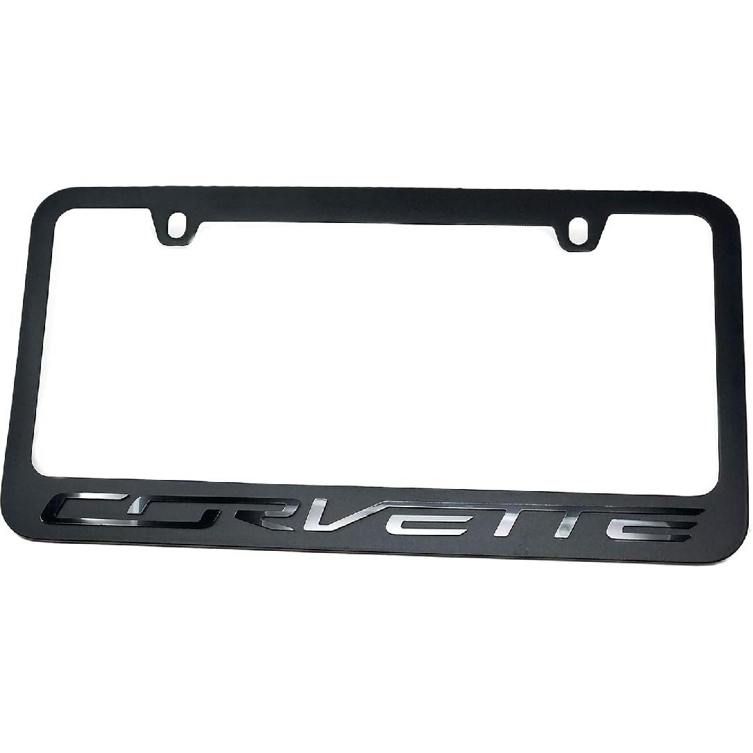 C7 Corvette Stealth License Plate Frame - Black with Black Corvette Script Black w/ Black Script