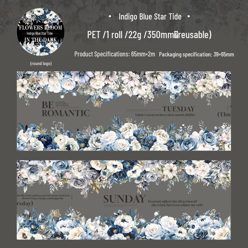 Dark Night Floral Ketchup-Colored PET Tape: Creative Journal DIY Decoration, Dark Style Scenery Creation 65mm*2m