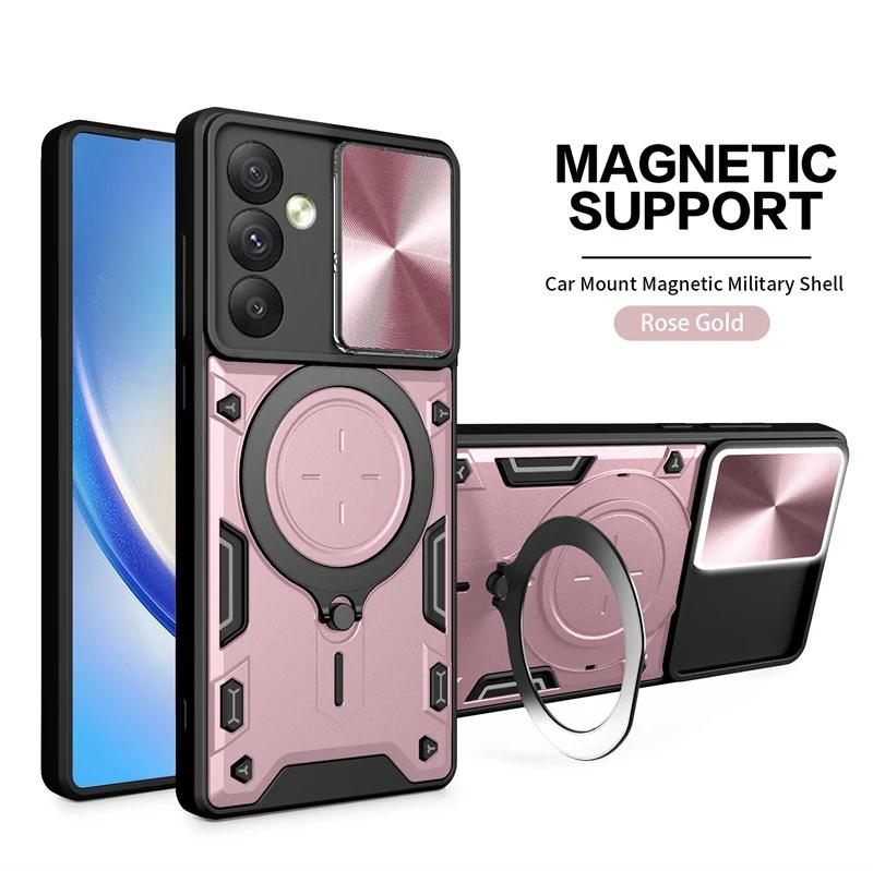 

Чехол для Samsung Galaxy A14 A24 A34 A54 5G, защитные чехлы для камеры Samsung A 14 24 34 54, чехол-держатель с магнитным кольцом For SAM A73 5G 2022 ярко-розовый