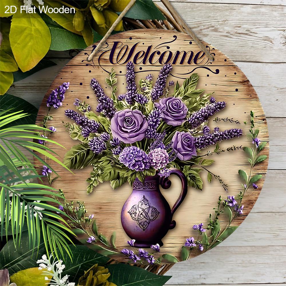 Wooden Lavender Rose Welcome Sign - Charming Home Decor, Perfect for Door, Wall, Home, Room, Farmhouse, Street, Shop, Garage, Bar, Garden, and