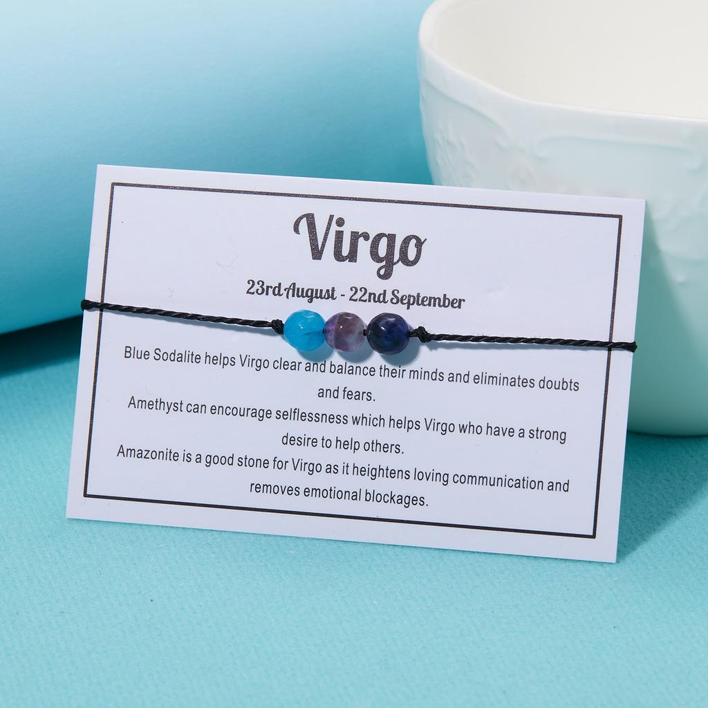 12 Constellation Bracelet Crystal Beads Rope Chain Bracelets for Women Zodiac Sign Libra Aries Wish Card Birthday Jewelry Gifts