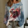Maglia da donna alla moda a girocollo a maniche lunghe con stampa natalizia casual