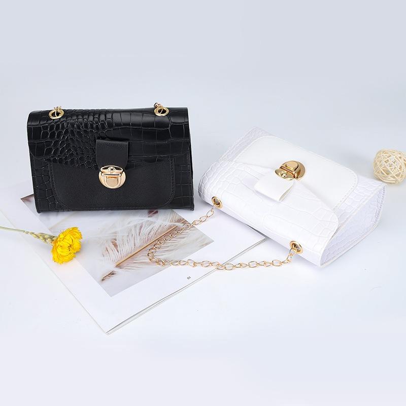Stone Pattern Women's Bag New Lock Double Chain Small Square Bag Mobile Phone Bag Women's Bag One Piece