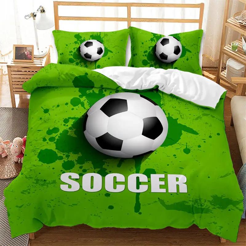 Kinder Fußball Bettbezug Set für Jungen Mädchen Schlafzimmer Deko Bälle Sport Bettwäsche Set Full Queen Mikrofaser Fußball Bettdeckenbezug