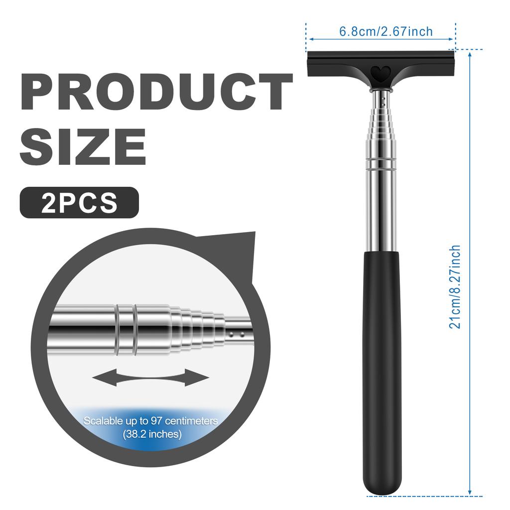 2Pcs Car Rearview Mirror Wiper Mini Squeegee Stainless Steel Telescopic Car Side Mirror Window Wash Cleaning Tool Handheld Wiper