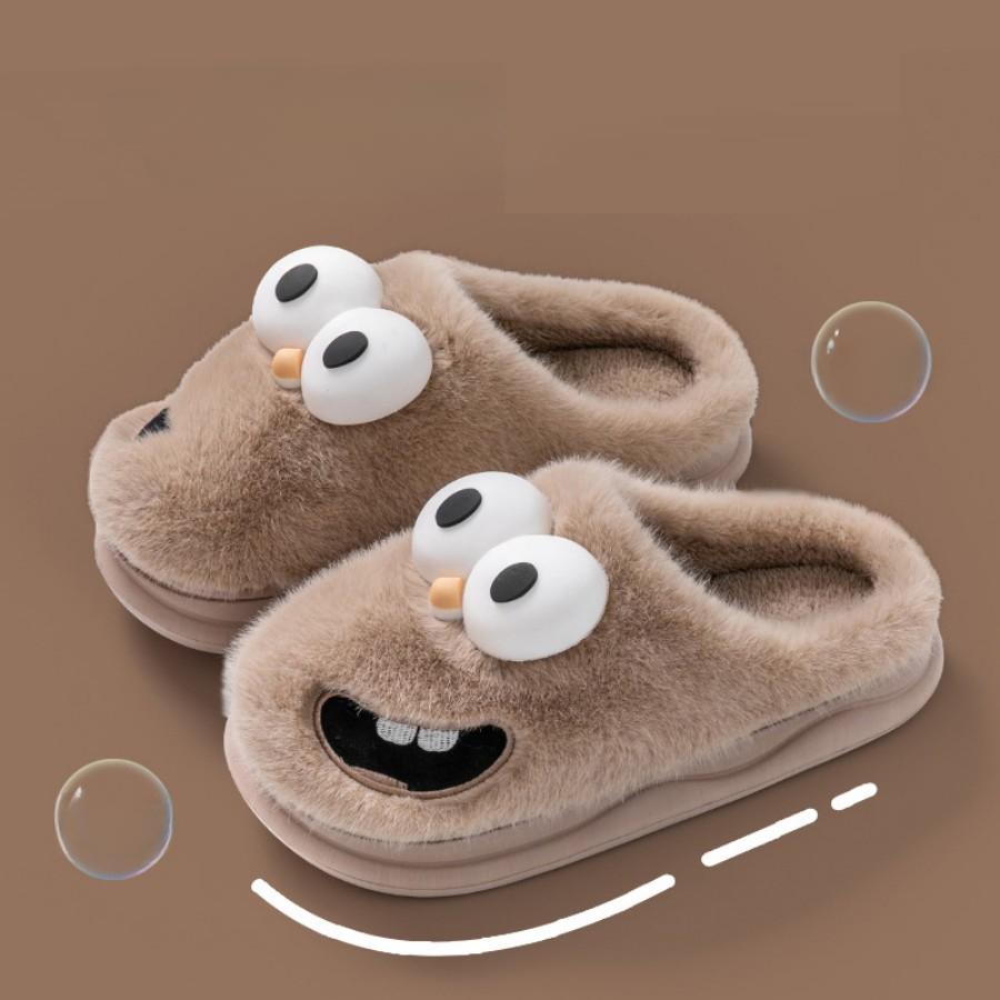 Bavlněné pantofle pro ženy s velkýma očima, zimní plyšové roztomilé kreslené bavlněné pantofle pro páry, vnitřní domácí protiskluzové bavlněné pantofle
