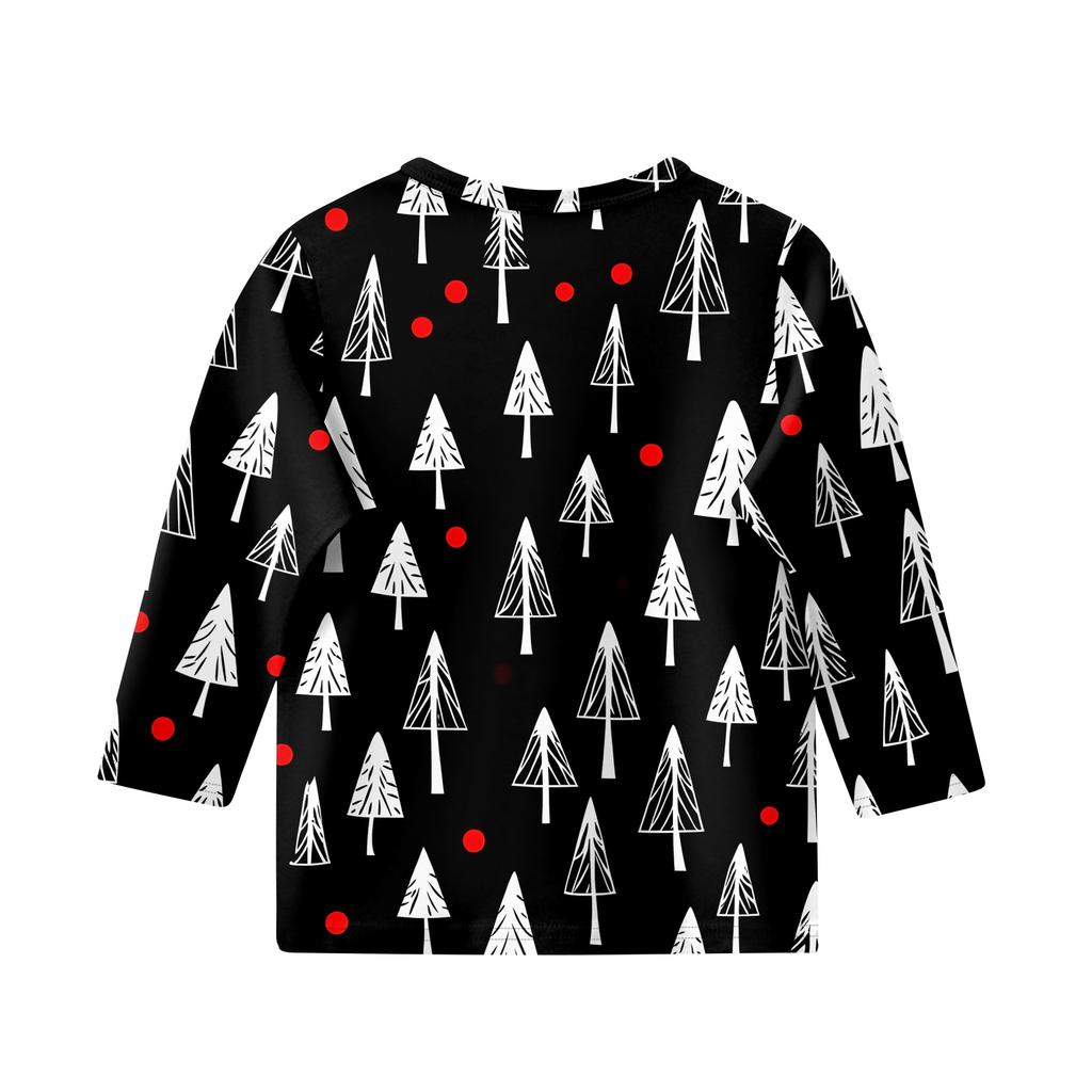 Children's 3/4 Sleeve Tops Casual Christmas Print T Shirt Round Neck Pullover Blouse