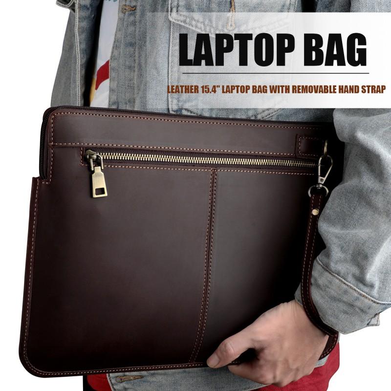Genuine Crazy Horse Leather Laptop Sleeve Case 14-inch MacBook Pro M1/M2/M3 Men Women Neutral Style Handheld Bag