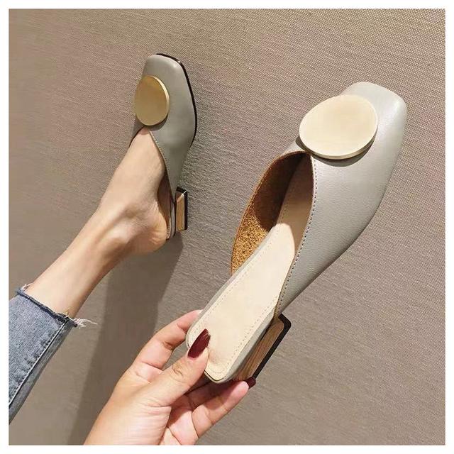 Designer Women Slippers Slip On Mules Flat Heel Casual Shoes British Buckle Slides Wooden Block Heels Summer Footwear
