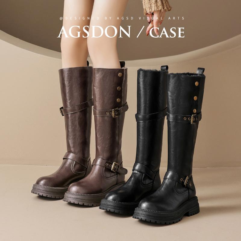 Augustine boots women's autumn and winter 2025 new thick-soled velvet Maillard but knee-high knight boots