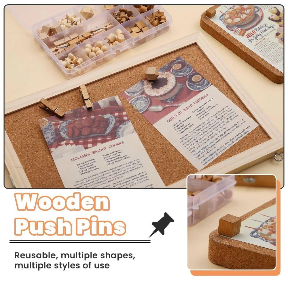 114Pcs Wooden Drawing Thumb Tacks Various Style Cork Board Thumbtack DIY Wood Push Pins  Home Craft