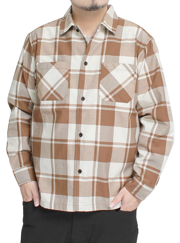 

GENUINE DICKIES Men s Check Shirt, Plus Size, Logo Embroidered Print, Twill Work Shirt, Size 4L, Brown (17)
