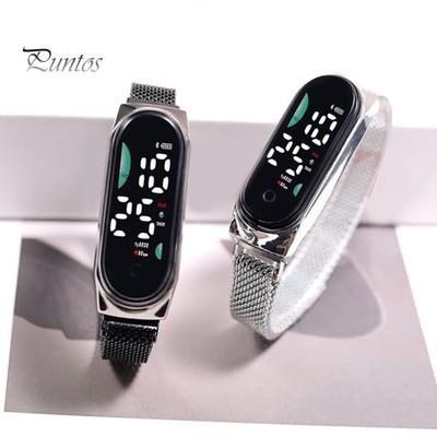 Reloj digital LED Imán resistente al agua Aleación inoxidable Pantalla táctil Esfera legible Alta precisión Esfera larga Reloj de pulsera deportivo unisex con pilas
