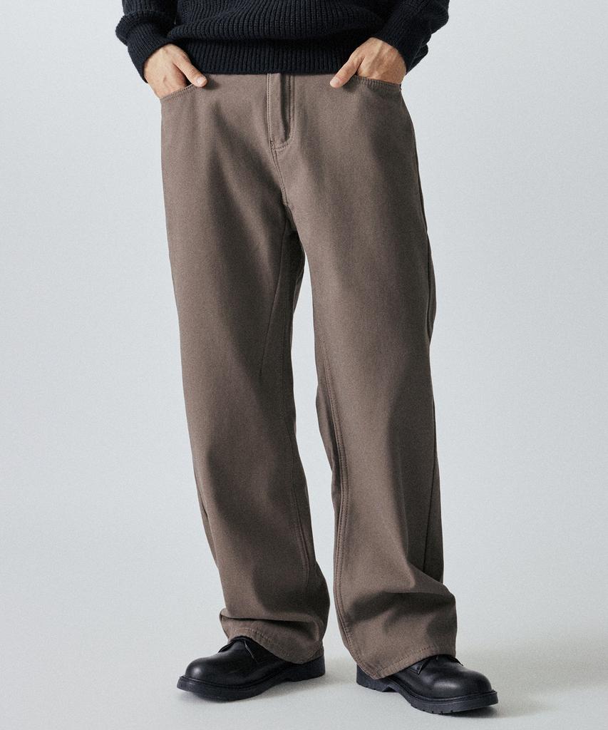 LXT Brushed Cotton Back Elastic Semi-Wide Chino Pants [Brown]
