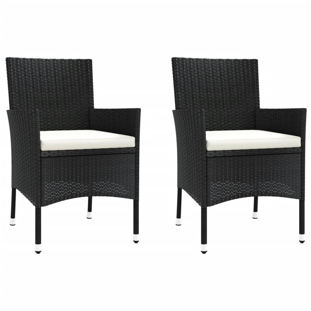 vidaXL 3-part. Garden Bistro Set with Cushions Black Poly Rattan