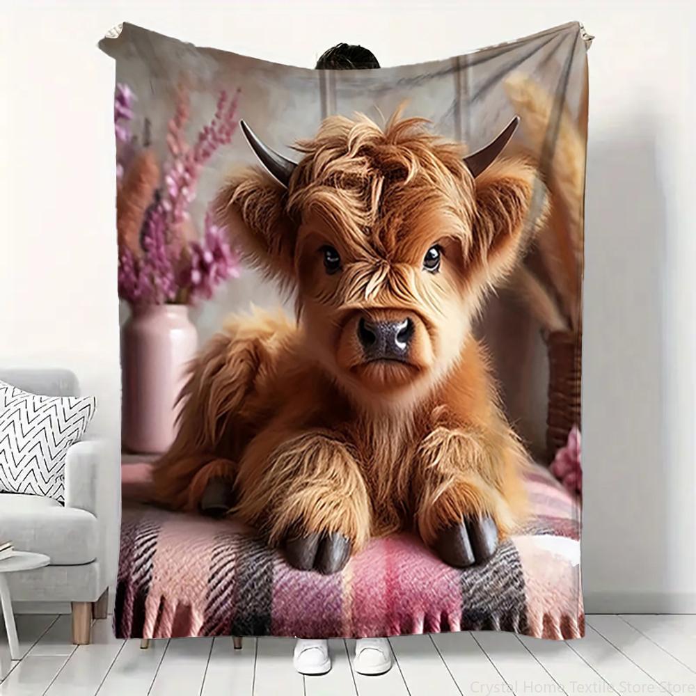 Flannel Throw Blanket Highland Mini Cow HD Digital Print,suitable for sofas,beds,offices,travel,camping chairs,warm blanket Gift