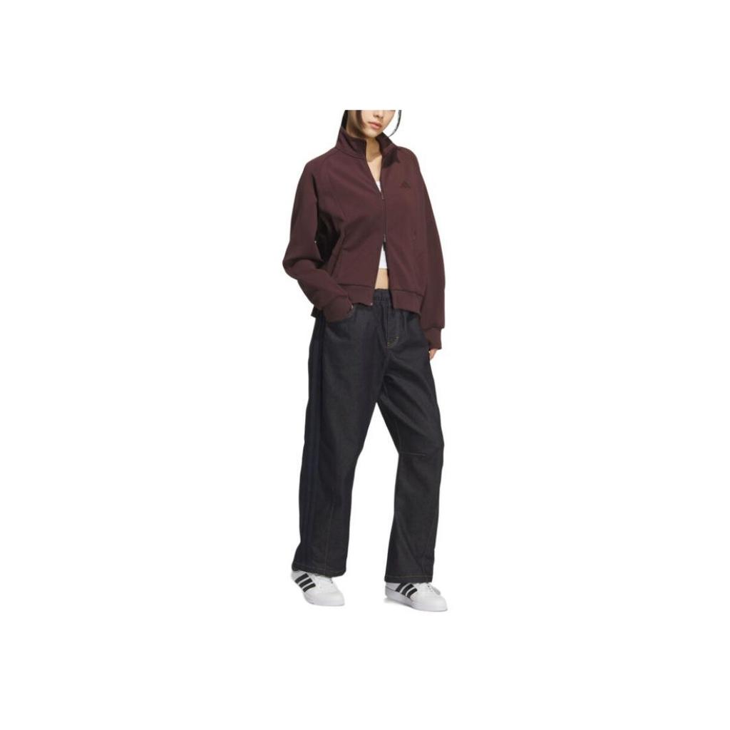 Adidas Womens Loose Jacket Comfortable Stand Collar Long Sleeve Women Jacket Deep-Red KF2543