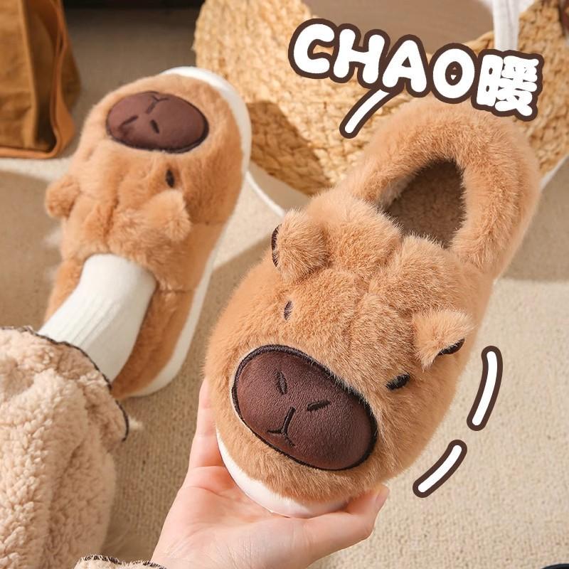 Kapibara Mao Mao Slippers Indoor Home Thermal Bag Head Cotton Slippers Universal At Home Autumn and Winter Outer Wear Thick Bottom