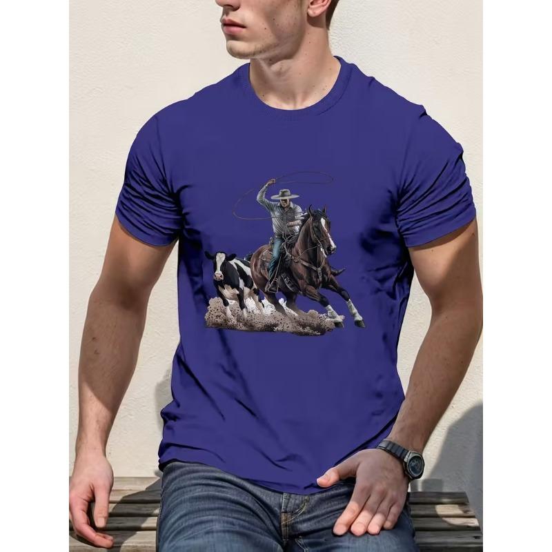 New Men's T-shirts Clothing Fashion Cowboy Printed Short Sleeve T-shirts Tops Summer Breathable Crew Neck T Shirt For Men