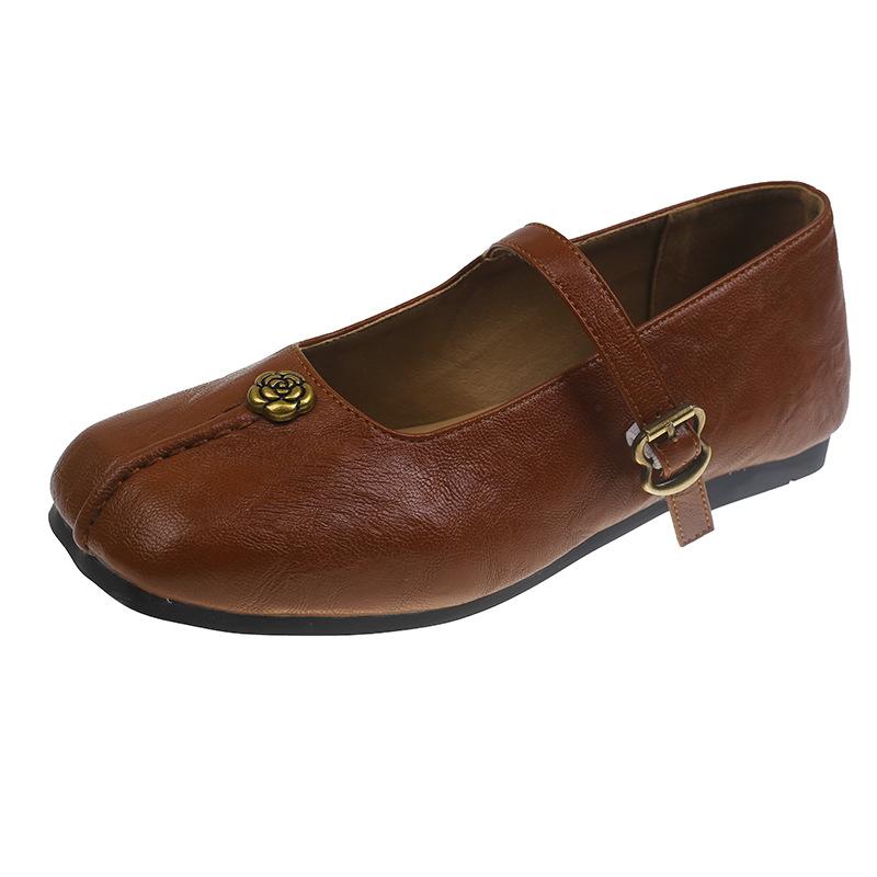 2025 Spring New Metal Flower Word with Mary Jane Shoes Women's Retro Commuting Thick Square Head Medium Heel Shallow Mouth Single Shoes