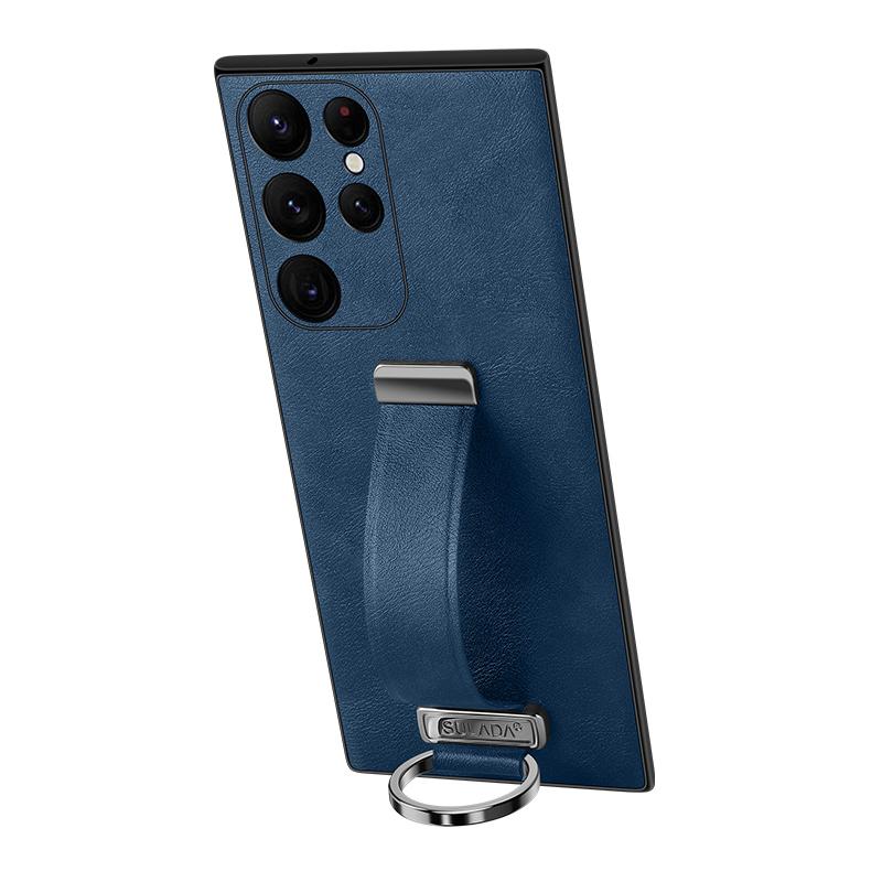 Business High End Brand Fashion Wristband Phone Case for Samsung Galaxy S23 S22 Ultra Fold 2 3 Luxury Leather Metal Ring Soft Cases
