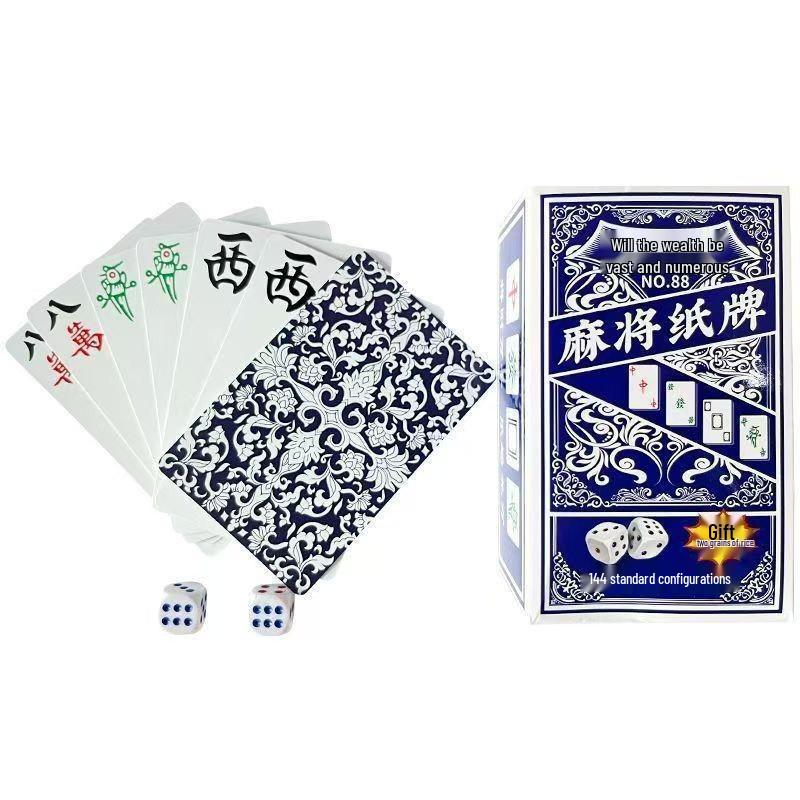 Portable Mahjong Card Set: Wide Version Thickened Paper with 144 Mahjong Poker Cards and Dice, Ideal for Home or Travel. Consult Customer Service