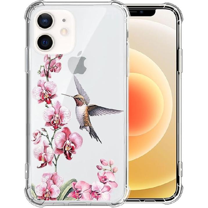 for iPhone 12 Mini Case Clear,TLT Pink Bow Transparent Soft Shockproof Protective Slim Thin Bumper Pattern Design Phone Case
