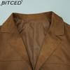 BITCED Spring Ladies' Vintage-Inspired Loose-Fit Pocket Suede Long-Sleeved Blazer