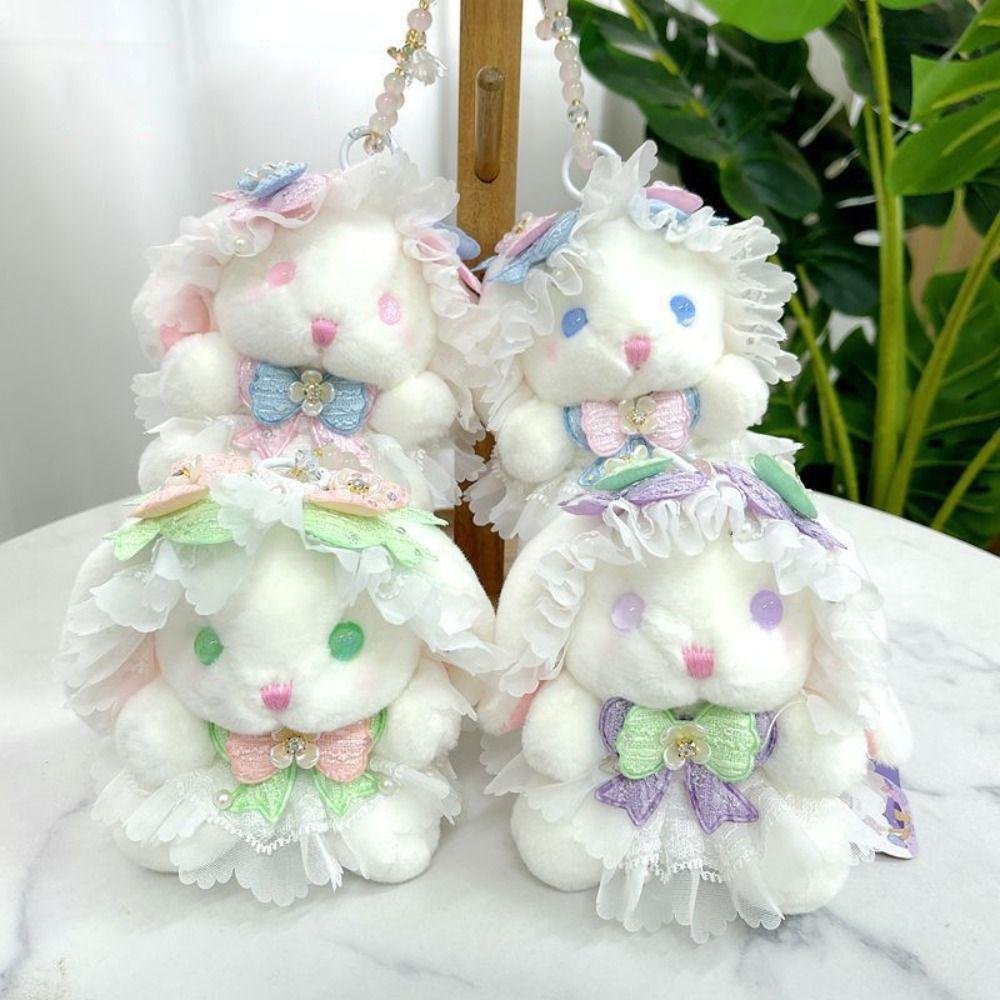Princess Pearl Dress Plush Rabbit Keychain Cartoon Drooping Ear Rabbit Pendant  Backpack Decor