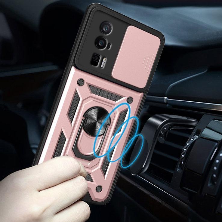 Armored case for Xiaomi Poco F5 Pro, CamShield Slide, pink rose gold