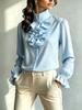 Women's 2025 European Style Ruffle Stand Collar Loose Shirt