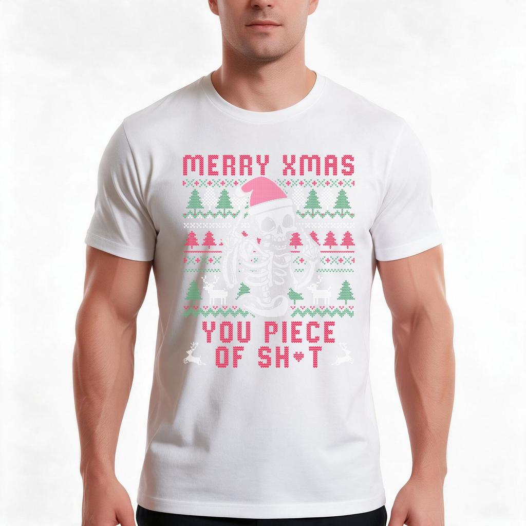 Christmas Skull Funny Ugly Sweater Tshirt Summer Casual Cotton Tee Oversized Streetwear Tops Vintage Graphic Print