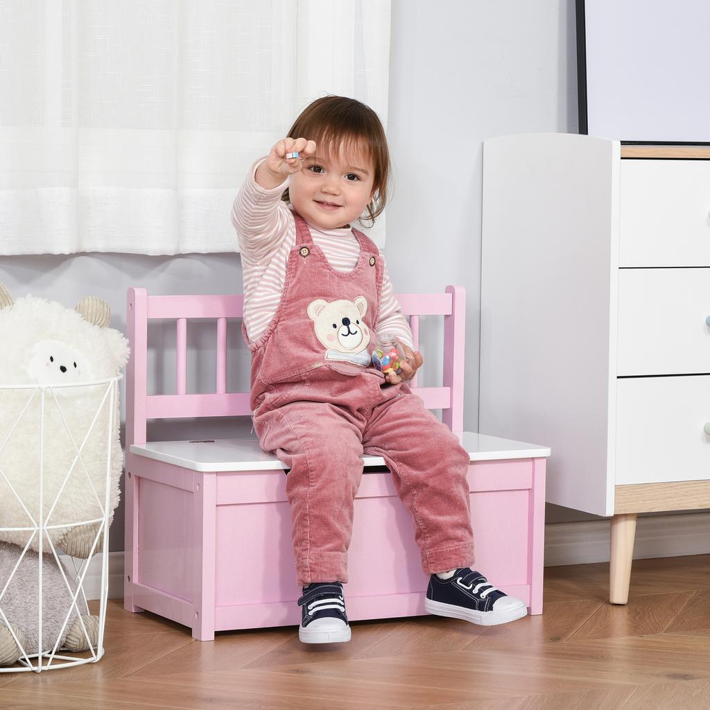 Children's toy chest/storage bench with hinged lid and safety hinges, 60 x 30 x 50 cm, pink