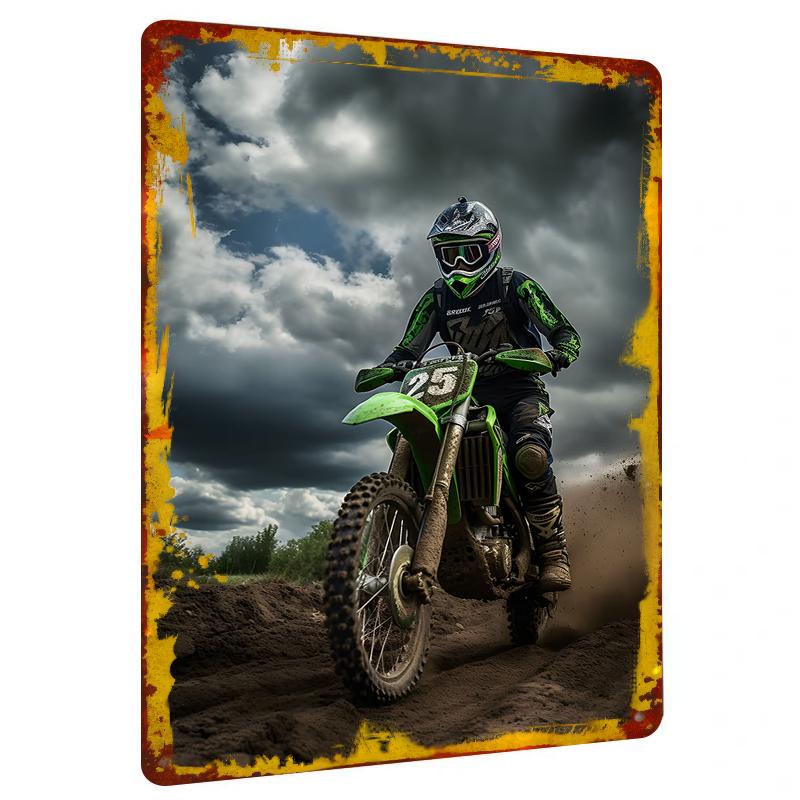 Off Road Motocross Racer Competition Moment Metal Iron Painting Home Wall Decor Art