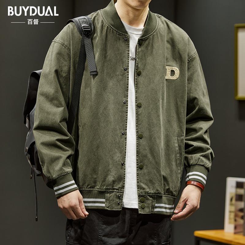 American Washed Retro Tooling Baseball Jacket Men'S Loose And Versatile High-End Ruffian Handsome Men'S Jacket
