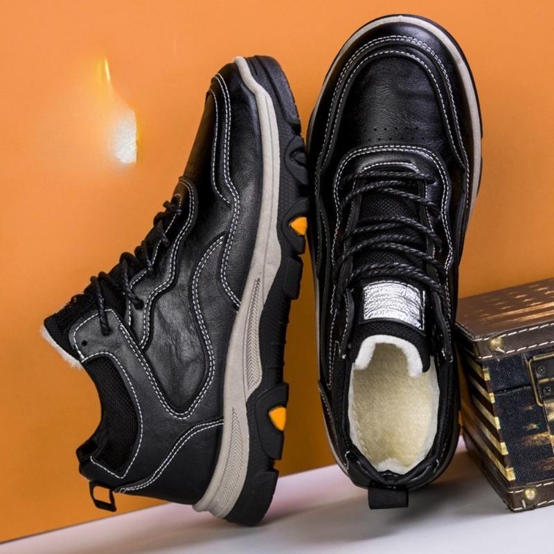 2025 Autumn and Winter New Workwear Men's Leather Surface Warm High Top with Plush Trendy Shoes