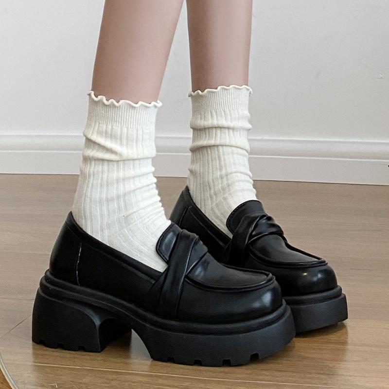 Fashion Retro Chunky Heel Penny Loafers for Women Brown Pu Leather Platform Pumps Woman Thick Sole Slip On College Style Jk Dress Shoes