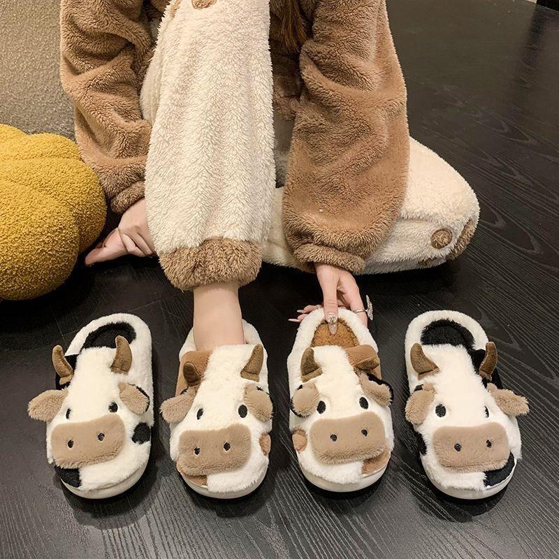 Little Cow All-inclusive with Cotton Slippers Fashionable Couple Furniture Non-slip Warm Soft-soled Shoes New Cute