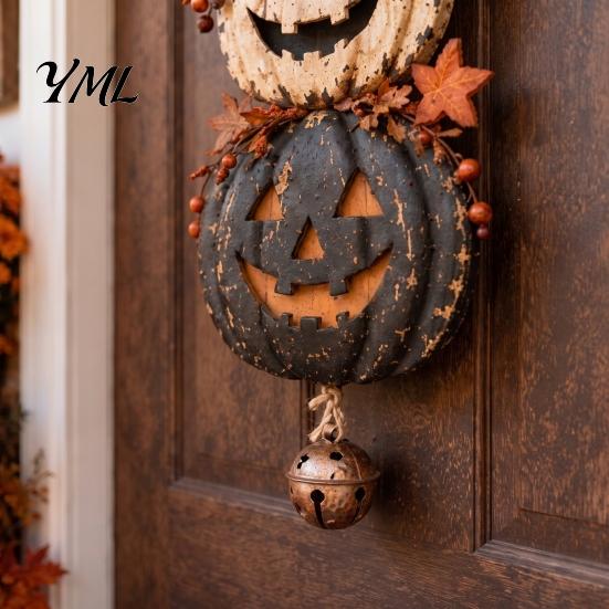 Autumn Harvest Wall Decorations Halloween Stacked Pumpkin Door Hanger, Vintage Jack?O?Lantern Hanging Ornament, Party Front Sign Rustic Fall Decor